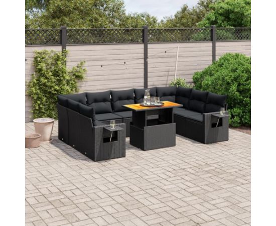 vidaXL 10-cz. zestaw wypoczynkowy do ogrodu, poduszki czarny rattan PE Dārza mēbeļu komplekti