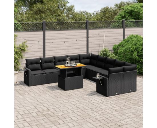 vidaXL 11-cz. zestaw wypoczynkowy do ogrodu, poduszki czarny rattan PE Dārza mēbeļu komplekti