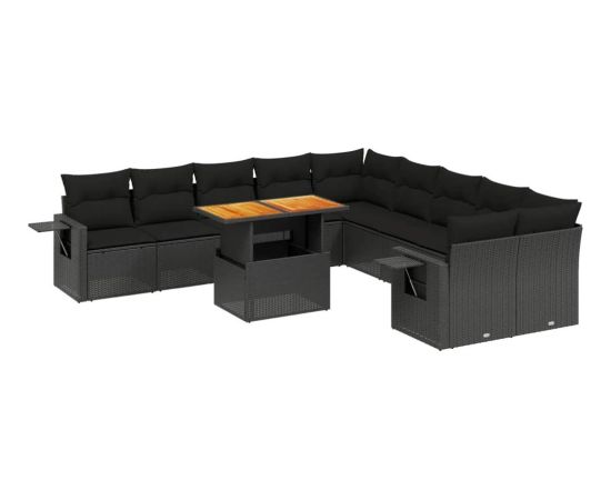 vidaXL 11-cz. zestaw wypoczynkowy do ogrodu, poduszki czarny rattan PE Dārza mēbeļu komplekti