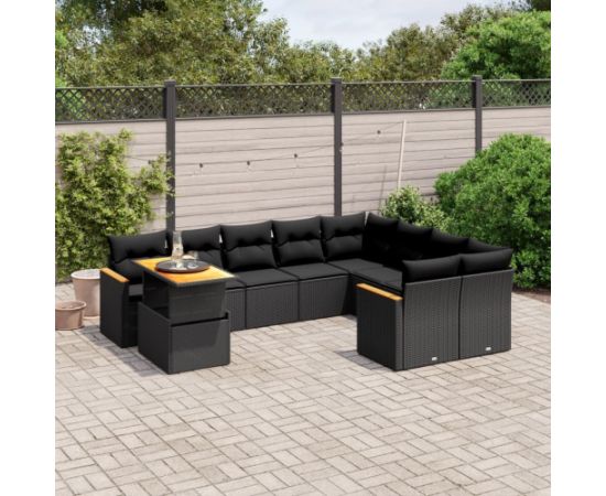 vidaXL 10-cz. zestaw wypoczynkowy do ogrodu, poduszki czarny rattan PE Dārza mēbeļu komplekti