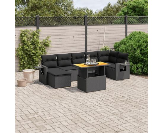vidaXL 8-cz. zestaw wypoczynkowy do ogrodu, z poduszkami, czarny Dārza mēbeļu komplekti