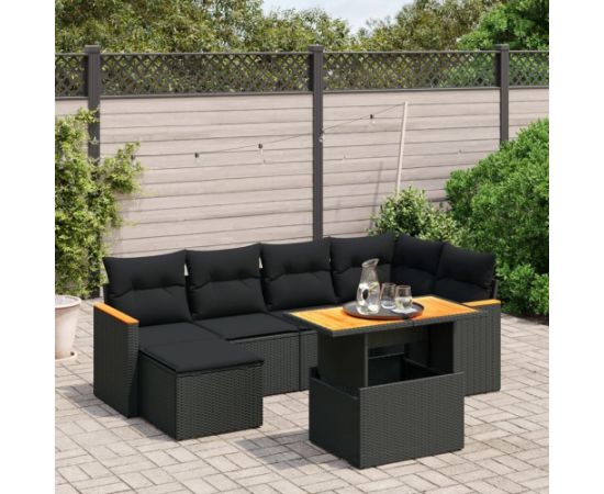 vidaXL 7-cz. zestaw wypoczynkowy do ogrodu, z poduszkami, czarny Dārza mēbeļu komplekti