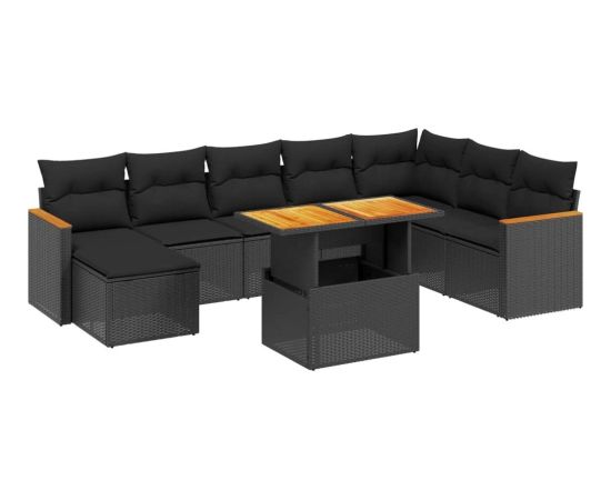 vidaXL 9-cz. zestaw wypoczynkowy do ogrodu, z poduszkami, czarny Dārza mēbeļu komplekti