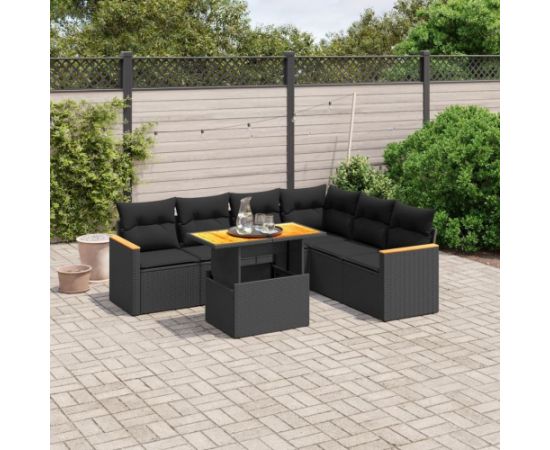 vidaXL 7-cz. zestaw wypoczynkowy do ogrodu, z poduszkami, czarny Dārza mēbeļu komplekti