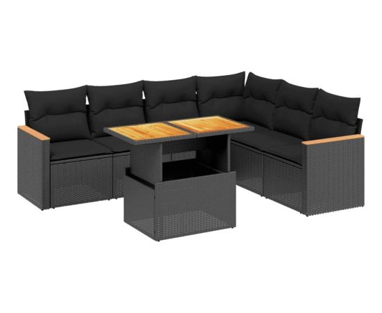 vidaXL 7-cz. zestaw wypoczynkowy do ogrodu, z poduszkami, czarny Dārza mēbeļu komplekti