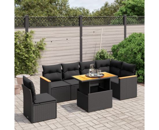 vidaXL 7-cz. zestaw wypoczynkowy do ogrodu, z poduszkami, czarny Dārza mēbeļu komplekti