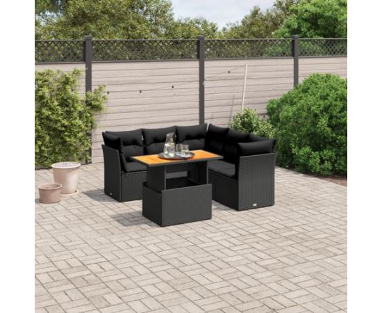 vidaXL 5-cz. zestaw wypoczynkowy do ogrodu, poduszki, czarny rattan PE Dārza mēbeļu komplekti