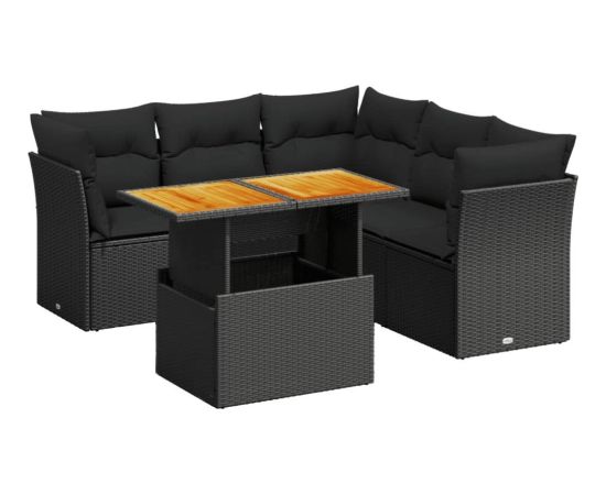 vidaXL 5-cz. zestaw wypoczynkowy do ogrodu, poduszki, czarny rattan PE Dārza mēbeļu komplekti