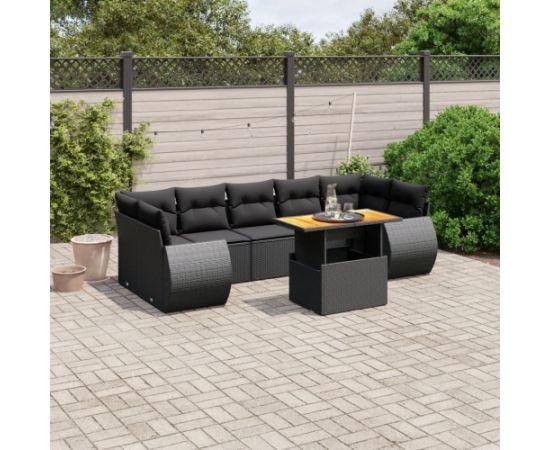 vidaXL 8-cz. zestaw wypoczynkowy do ogrodu, z poduszkami, czarny Dārza mēbeļu komplekti