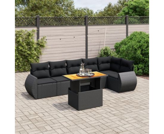 vidaXL 7-cz. zestaw wypoczynkowy do ogrodu, z poduszkami, czarny Dārza mēbeļu komplekti