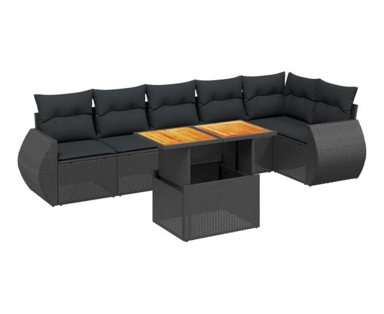 vidaXL 7-cz. zestaw wypoczynkowy do ogrodu, z poduszkami, czarny Dārza mēbeļu komplekti