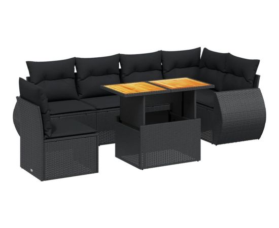 vidaXL 7-cz. zestaw wypoczynkowy do ogrodu, z poduszkami, czarny Dārza mēbeļu komplekti