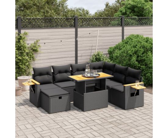 vidaXL 8-cz. zestaw wypoczynkowy do ogrodu, z poduszkami, czarny Dārza mēbeļu komplekti