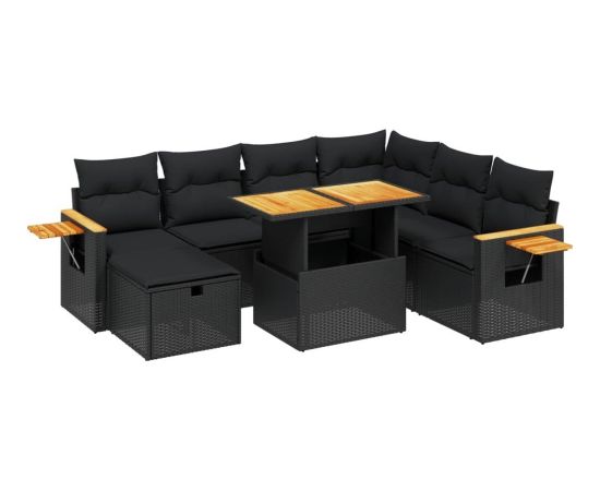 vidaXL 8-cz. zestaw wypoczynkowy do ogrodu, z poduszkami, czarny Dārza mēbeļu komplekti