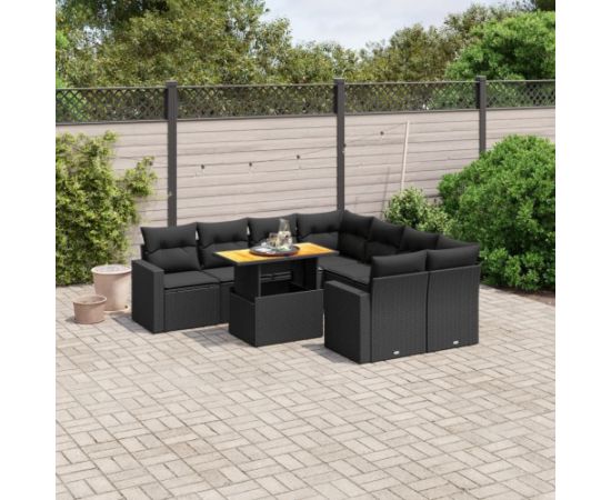 vidaXL 9-cz. zestaw wypoczynkowy do ogrodu, z poduszkami, czarny Dārza mēbeļu komplekti