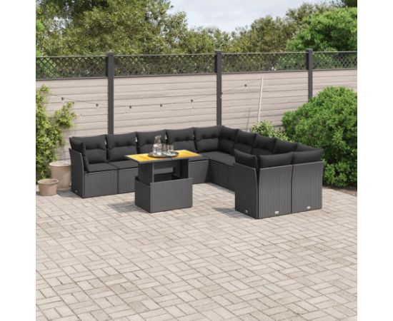 vidaXL 11-cz. zestaw wypoczynkowy do ogrodu, poduszki czarny rattan PE Dārza mēbeļu komplekti