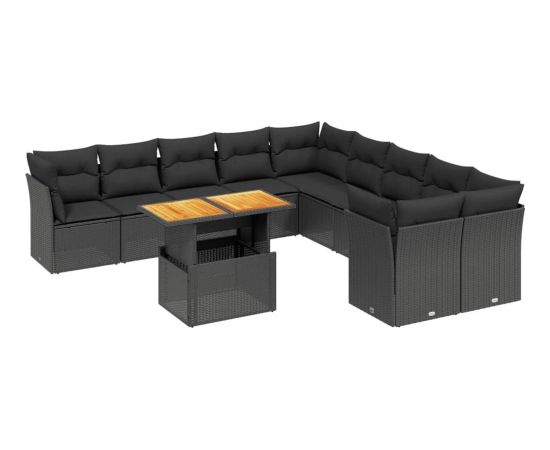 vidaXL 11-cz. zestaw wypoczynkowy do ogrodu, poduszki czarny rattan PE Dārza mēbeļu komplekti