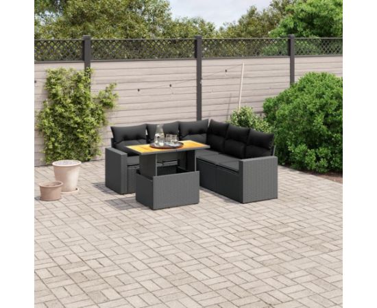 vidaXL 6-cz. zestaw mebli ogrodowych z poduszkami, czarny polirattan Dārza mēbeļu komplekti