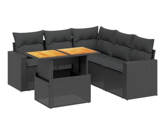 vidaXL 6-cz. zestaw mebli ogrodowych z poduszkami, czarny polirattan Dārza mēbeļu komplekti