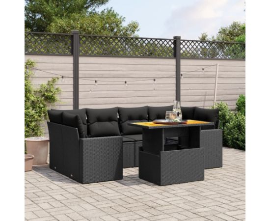vidaXL 7-cz. zestaw wypoczynkowy do ogrodu, z poduszkami, czarny Dārza mēbeļu komplekti
