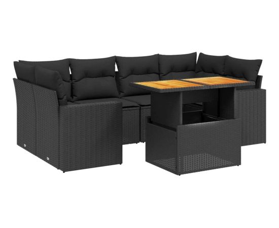 vidaXL 7-cz. zestaw wypoczynkowy do ogrodu, z poduszkami, czarny Dārza mēbeļu komplekti