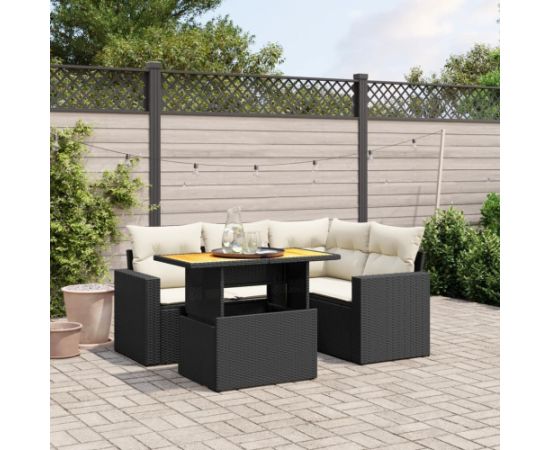 vidaXL 5-cz. zestaw wypoczynkowy do ogrodu, poduszki, czarny rattan PE Dārza mēbeļu komplekti