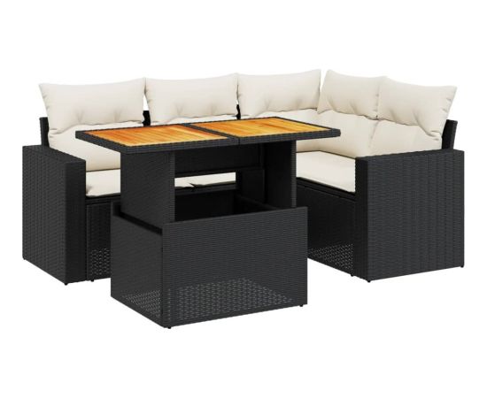 vidaXL 5-cz. zestaw wypoczynkowy do ogrodu, poduszki, czarny rattan PE Dārza mēbeļu komplekti