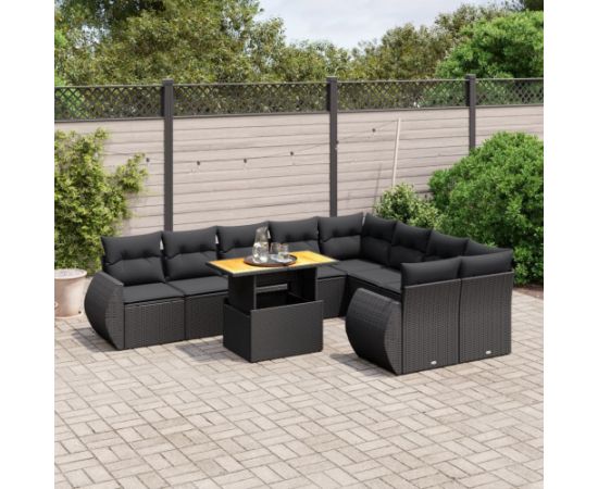 vidaXL 10-cz. zestaw wypoczynkowy do ogrodu, poduszki czarny rattan PE Dārza mēbeļu komplekti