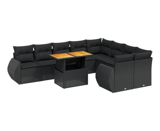 vidaXL 10-cz. zestaw wypoczynkowy do ogrodu, poduszki czarny rattan PE Dārza mēbeļu komplekti