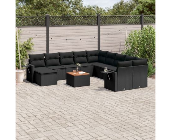 vidaXL 12-cz. zestaw mebli do ogrodu, z poduszkami, czarny, polirattan Dārza mēbeļu komplekti