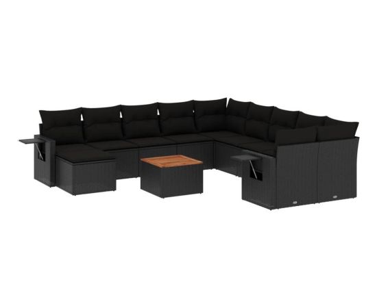 vidaXL 12-cz. zestaw mebli do ogrodu, z poduszkami, czarny, polirattan Dārza mēbeļu komplekti