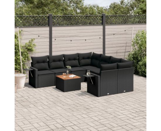 vidaXL 9-cz. zestaw wypoczynkowy do ogrodu, z poduszkami, czarny Dārza mēbeļu komplekti