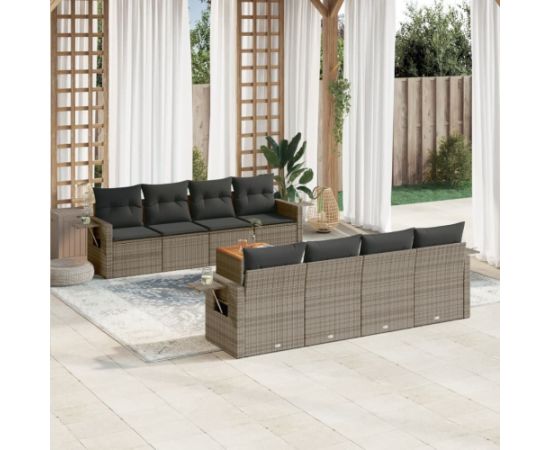 vidaXL 9-cz. zestaw mebli ogrodowych z poduszkami, szary, polirattan Dārza mēbeļu komplekti