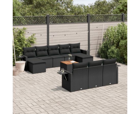 vidaXL 11-cz. zestaw wypoczynkowy do ogrodu, poduszki czarny rattan PE Dārza mēbeļu komplekti