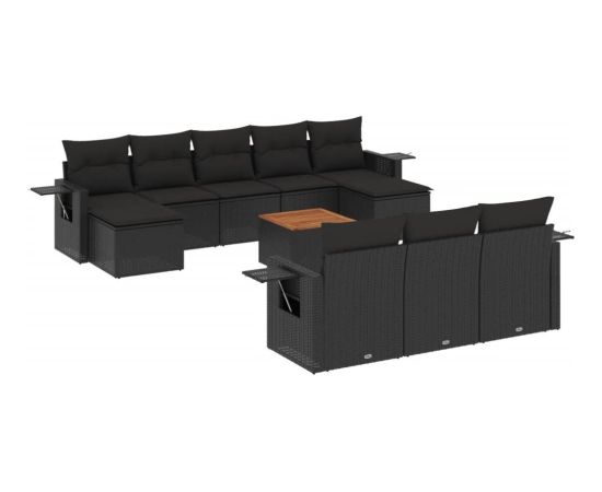 vidaXL 11-cz. zestaw wypoczynkowy do ogrodu, poduszki czarny rattan PE Dārza mēbeļu komplekti