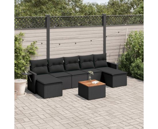 vidaXL 8-cz. zestaw wypoczynkowy do ogrodu, z poduszkami, czarny Dārza mēbeļu komplekti