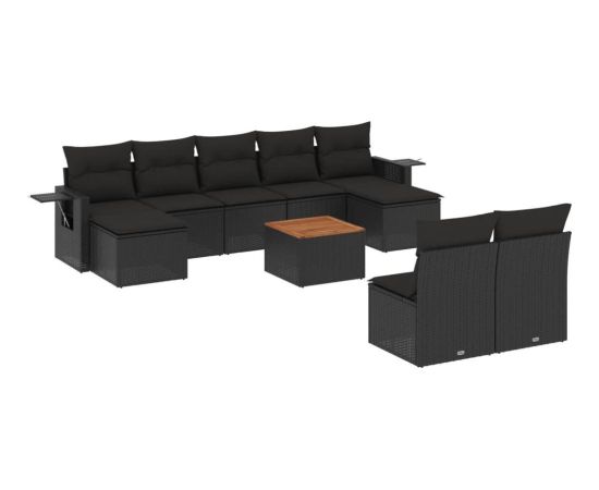 vidaXL 10-cz. zestaw wypoczynkowy do ogrodu, poduszki czarny rattan PE Dārza mēbeļu komplekti