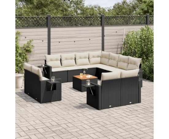 vidaXL 12-cz. zestaw mebli do ogrodu, z poduszkami, czarny, polirattan Dārza mēbeļu komplekti