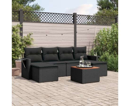 vidaXL 7-cz. zestaw wypoczynkowy do ogrodu, z poduszkami, czarny Dārza mēbeļu komplekti