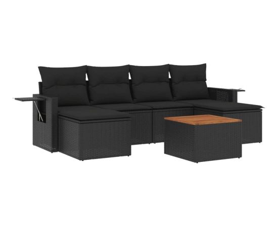 vidaXL 7-cz. zestaw wypoczynkowy do ogrodu, z poduszkami, czarny Dārza mēbeļu komplekti