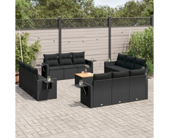 vidaXL 13-cz. zestaw mebli do ogrodu, poduszki, czarny, rattan PE Dārza mēbeļu komplekti