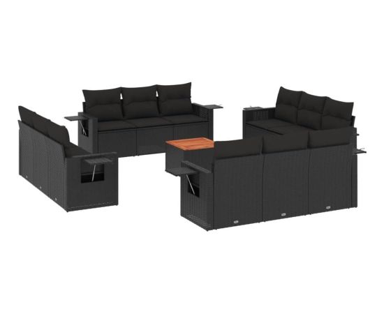 vidaXL 13-cz. zestaw mebli do ogrodu, poduszki, czarny, rattan PE Dārza mēbeļu komplekti