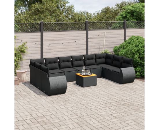 vidaXL 11-cz. zestaw wypoczynkowy do ogrodu, poduszki czarny rattan PE Dārza mēbeļu komplekti