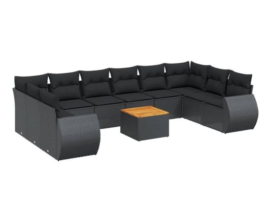 vidaXL 11-cz. zestaw wypoczynkowy do ogrodu, poduszki czarny rattan PE Dārza mēbeļu komplekti