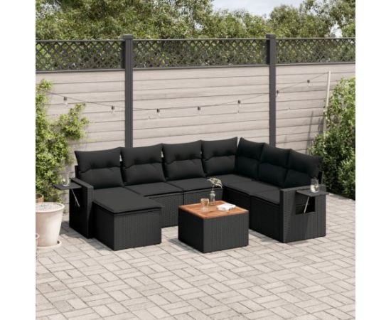 vidaXL 8-cz. zestaw wypoczynkowy do ogrodu, z poduszkami, czarny Dārza mēbeļu komplekti