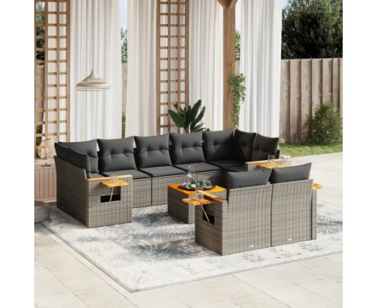 vidaXL 10-cz. zestaw wypoczynkowy do ogrodu, z poduszkami, szary Dārza mēbeļu komplekti