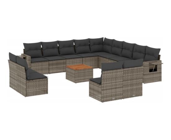 vidaXL 14-cz. zestaw mebli ogrodowych z poduszkami, szary, polirattan Dārza mēbeļu komplekti