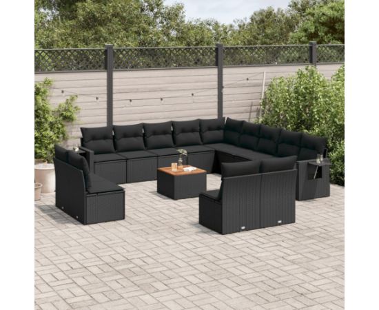 vidaXL 14-cz. zestaw wypoczynkowy do ogrodu, poduszki czarny rattan PE Dārza mēbeļu komplekti