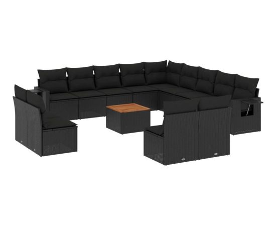 vidaXL 14-cz. zestaw wypoczynkowy do ogrodu, poduszki czarny rattan PE Dārza mēbeļu komplekti