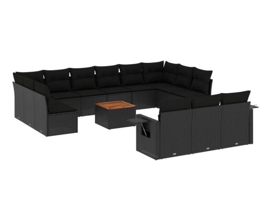 vidaXL 14-cz. zestaw wypoczynkowy do ogrodu, poduszki czarny rattan PE Dārza mēbeļu komplekti